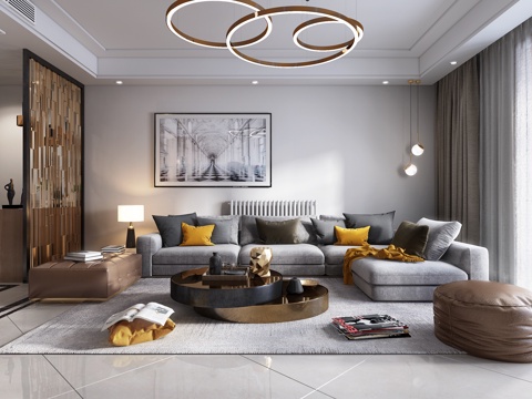  现代客厅餐厅茶室3d模型 