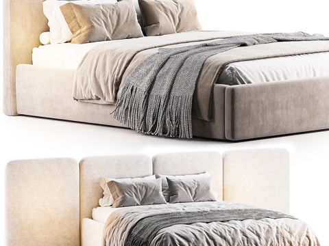  现代侘寂布艺双人床3d模型 