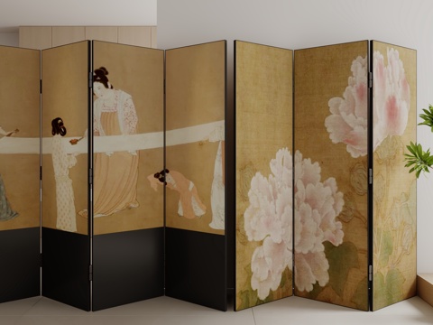  新中式屏风3d模型 