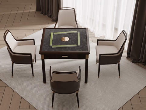 新中式麻将桌椅 棋牌桌椅su模型