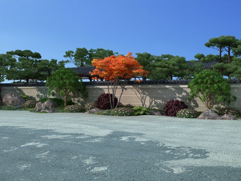  中式枯山水 园林景观  假山 石头 植物 公园3d模型 