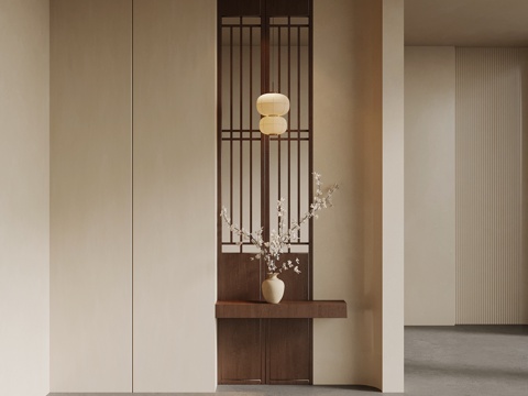 新中式玄关 入户隔断su模型