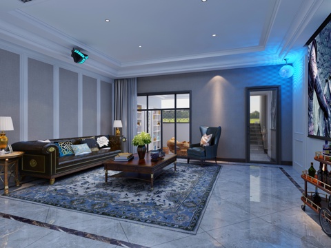  简欧别墅地下室影音室 按摩椅 沙发 投影 书房3d模型 