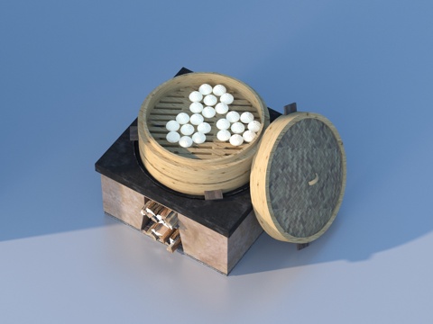  灶台 蒸笼 竹编蒸笼3d模型 
