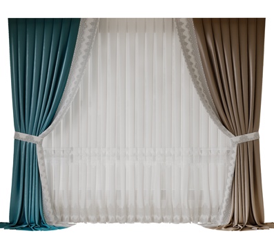现代窗帘 室内窗帘 布艺窗帘 纱帘su模型