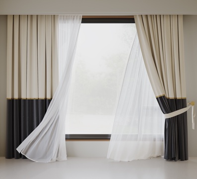 现代窗帘 布艺窗帘 纱帘 室内窗帘su模型