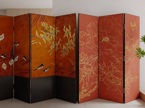  新中式屏风3d模型 