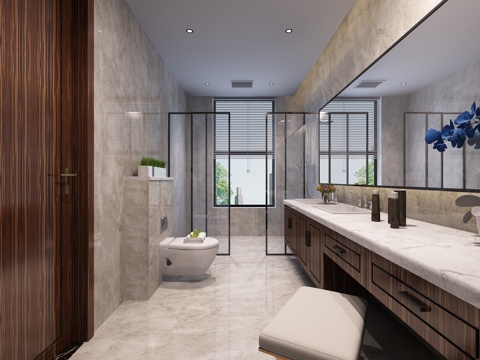  新中式简约卫生间空间3d模型 