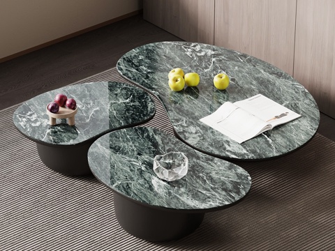 现代意式茶几 大理石茶几 子母茶几 异形茶几su模型