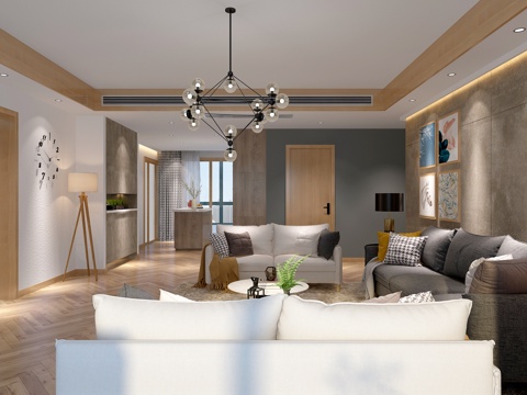  北欧客餐厅沙发茶几 餐桌椅 吊灯挂画 鞋柜电视柜3d模型 