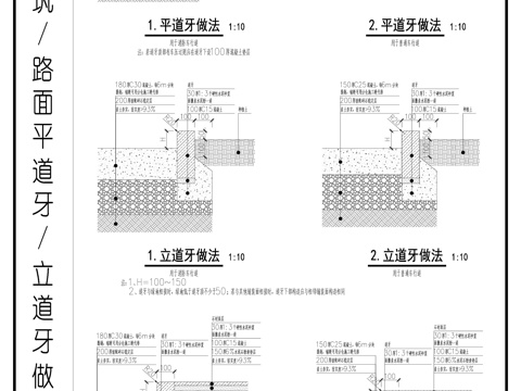 地面建筑 路面立道牙 路面平道牙做法详图cad施工图