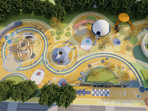 现代儿童乐园 星空主题乐园 游乐器材 滑滑梯 互动装置su模型