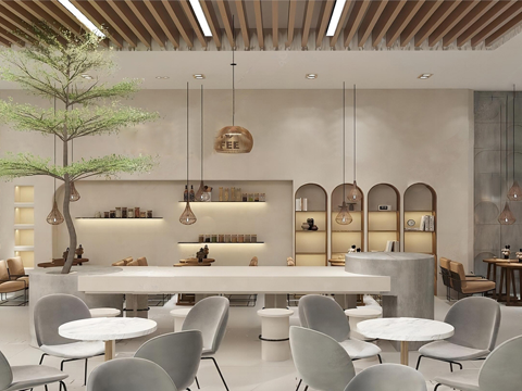 现代简约咖啡店 桌椅组合su模型