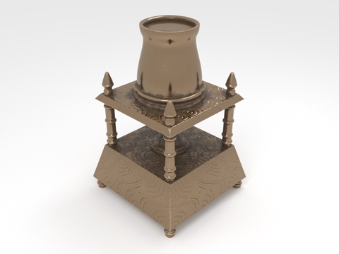  金属烛台 多层底座 尖顶装饰 浮雕纹样 古典风格3d模型 