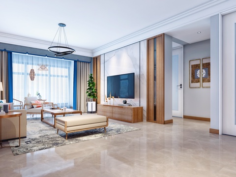  新中式日式禅意客餐厅3d模型 