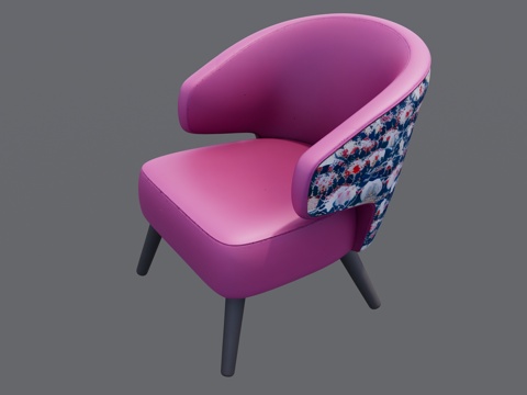 玫红色配花布艺沙发凳su模型