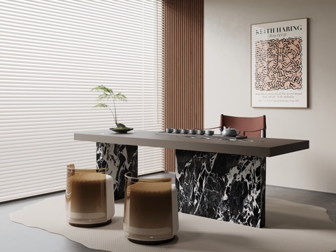 现代意式茶台 茶桌椅su模型