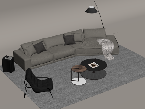 现代简约沙发茶几组合su模型