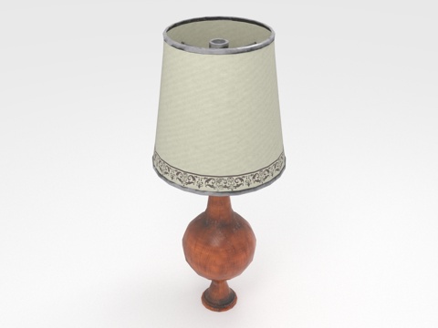  台灯 灯罩 木质底座 花纹装饰 家居照明3d模型 