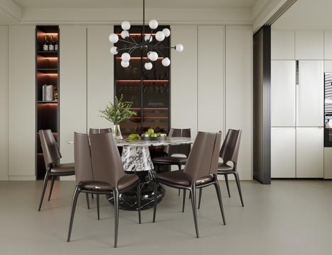  现代餐厅 餐桌椅 酒柜 餐边柜 餐厅吊灯3d模型 