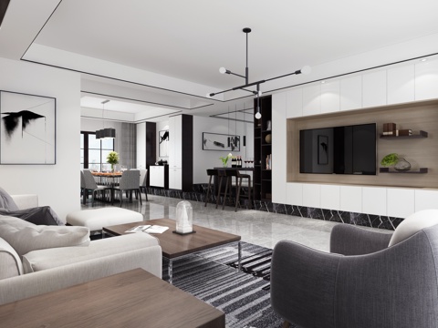  现代 客餐厅3d模型 