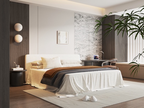  现代卧室 双人床 书桌椅3d模型 