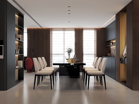  现代意式客餐厅3d模型 