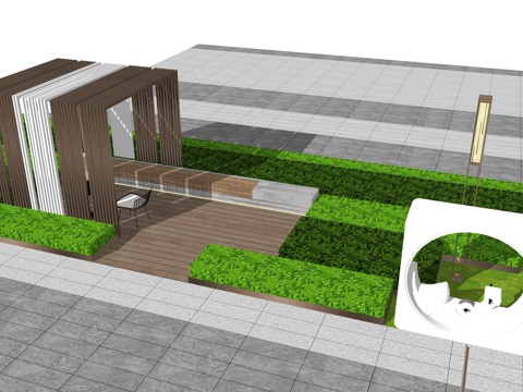 新中式景观廊架条凳，垃圾桶，灯柱su模型