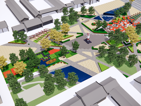  现代直线型景观su模型 