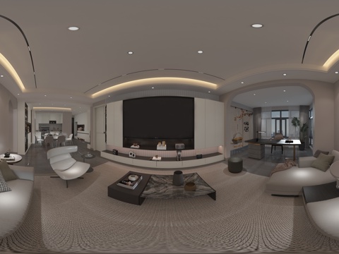  现代客餐厅 无主灯 电视柜 阳台 茶桌 餐厅 厨房 沙发组合 