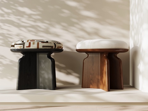 现代中古换鞋凳 沙发凳 梳妆凳 复古换鞋凳su模型