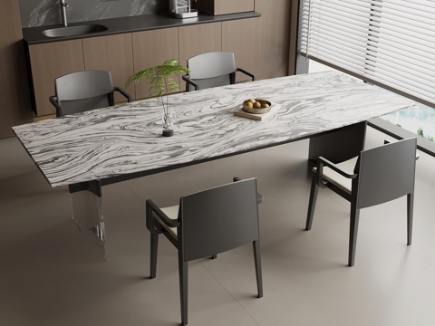  现代意式餐桌椅su模型 