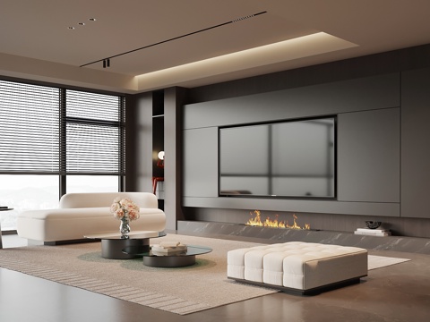 现代意式客厅 沙发茶几 电视背景墙su模型