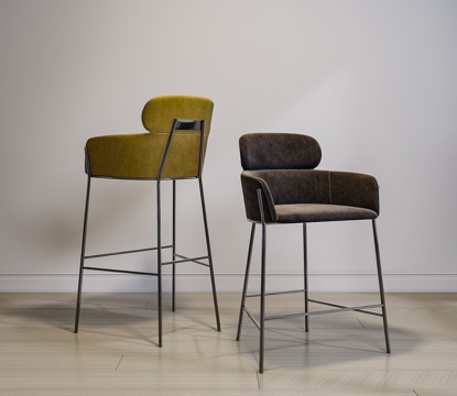 现代吧椅 铁艺吧椅  酒吧餐厅吧椅 吧台椅su模型