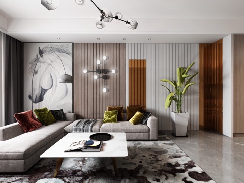  现代客厅 沙发茶几3d模型 