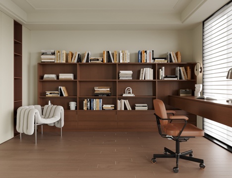 现代书房 书柜 书桌椅3d模型 