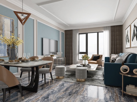  现代客厅沙发茶几3d模型 