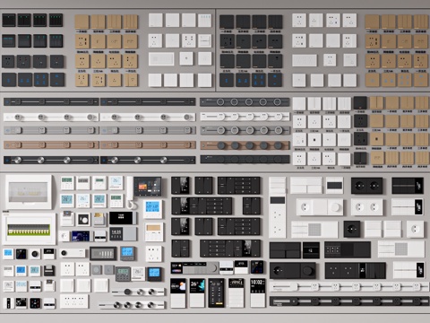 现代开关面板 轨道插座 开关插座组合 智能开关su模型