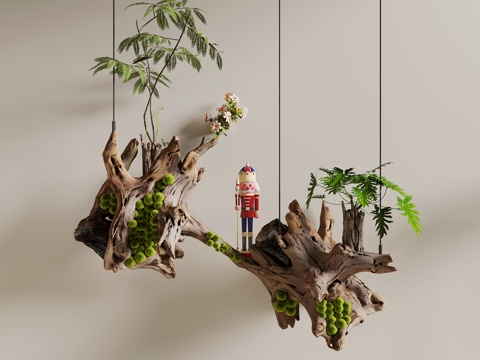 枯木绿植摆件 枯木 艺术装置 枯木绿植 绿植挂件 墙饰su模型