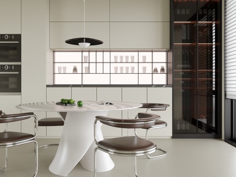 现代餐厅 餐边柜 酒柜 餐桌椅su模型