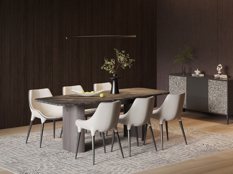 现代意式餐桌椅 餐边柜su模型