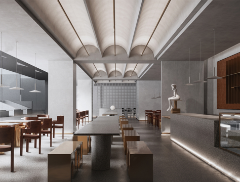 现代简约咖啡厅 餐桌椅组合su模型