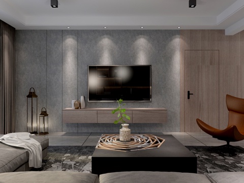  现代客餐厅沙发茶几 餐桌椅 吊灯挂画 鞋柜电视柜3d模型 