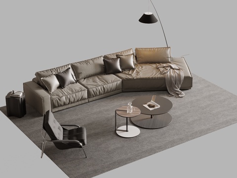  现代简约沙发茶几组合3d模型 