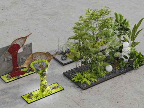  现代植物  花园3d模型 