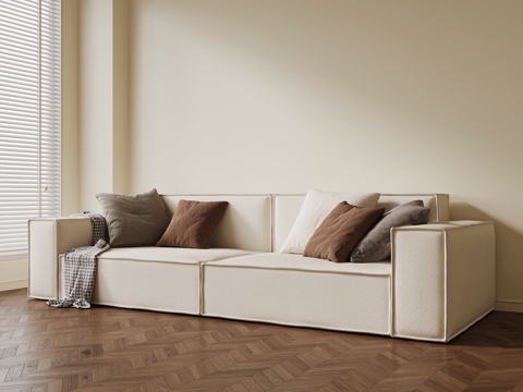 现代奶油沙发 多人沙发su模型