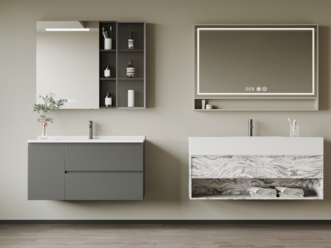 现代浴室柜 镜子su模型