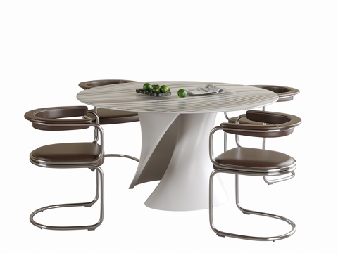 现代餐桌椅 圆形餐桌 茶椅su模型