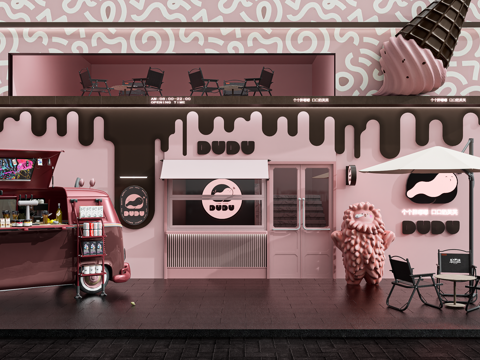 极简甜品面包店 面包店 蛋糕店甜品店 甜品店网红店门头su模型