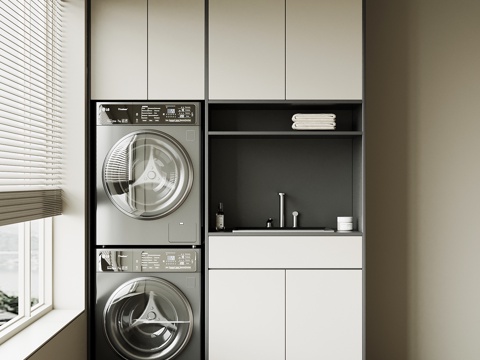 现代阳台柜 洗衣机柜 浴室柜su模型